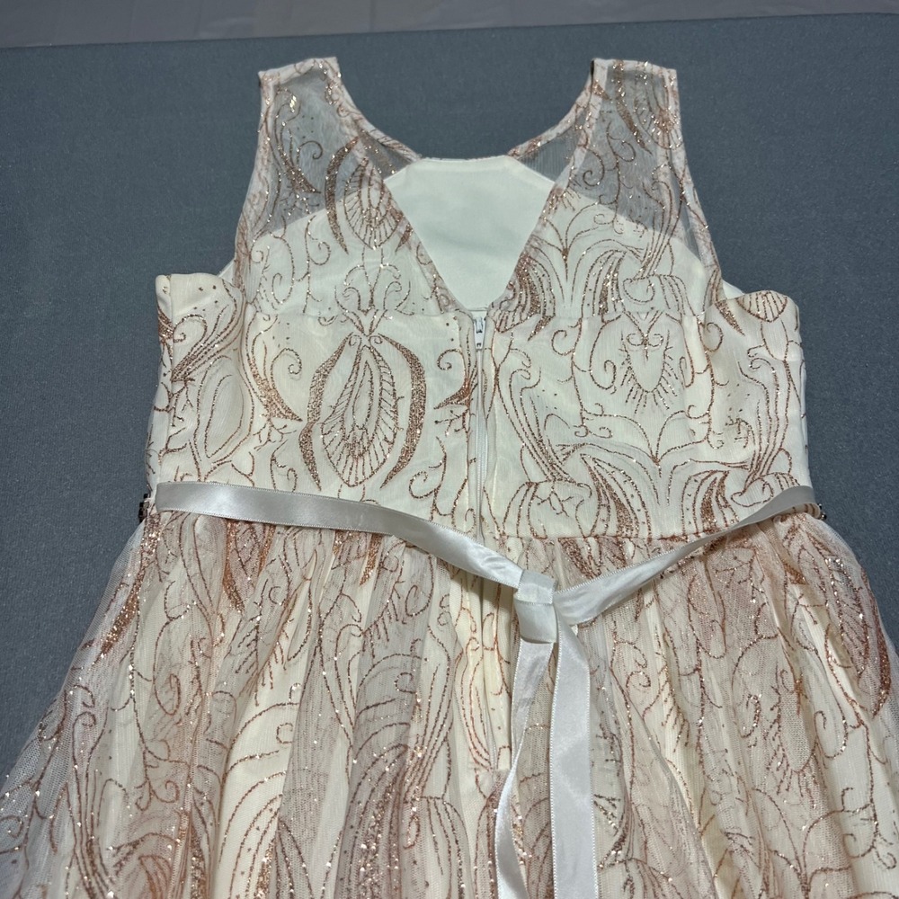Rare Editions Girls 14 Rose Gold Glitter Damask Rhinestone Formal Gown Dress - Picture 6 of 14